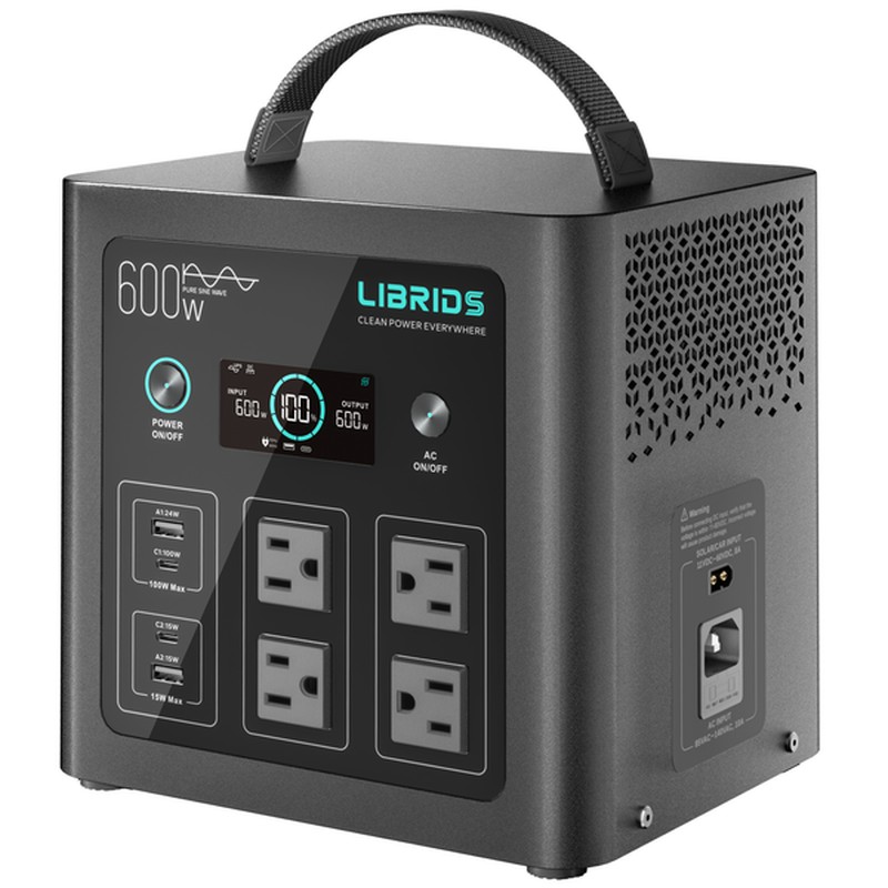 Portable Power Station C600, 640Wh LiFePO4 Battery, 600W (Peak 1200W) Solar Generator, 1.5H Fast Charge, 10ms UPS, 8 Ports (4 AC Outlets), for Camping, RV and Home Backup Outages